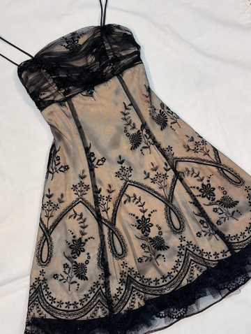 Vintage A Line Spaghetti Strap Embroidery Chiffon Satin Short Homecoming Dress HZ1023